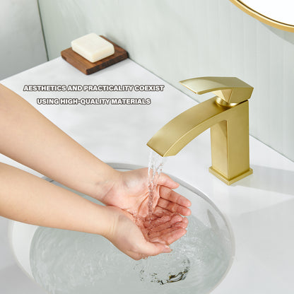 Single Handle Single Hole Bathroom Faucet Spot Resistant in Brushed Gold