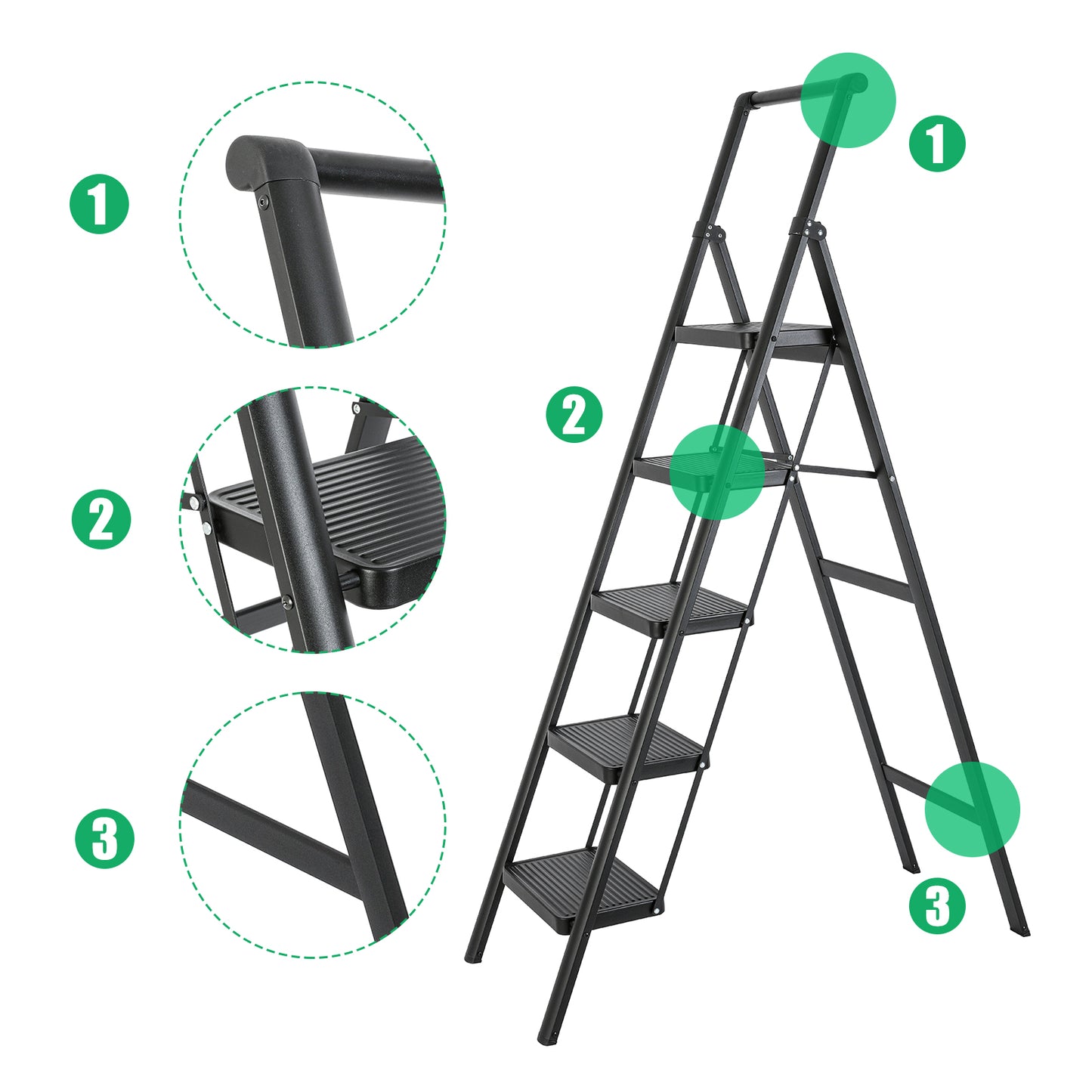 5-Step Steel Folding Step Stool Ladder 330 lbs. Load Capacity (1.5 ft. Industry Standard Ladder Height),Black