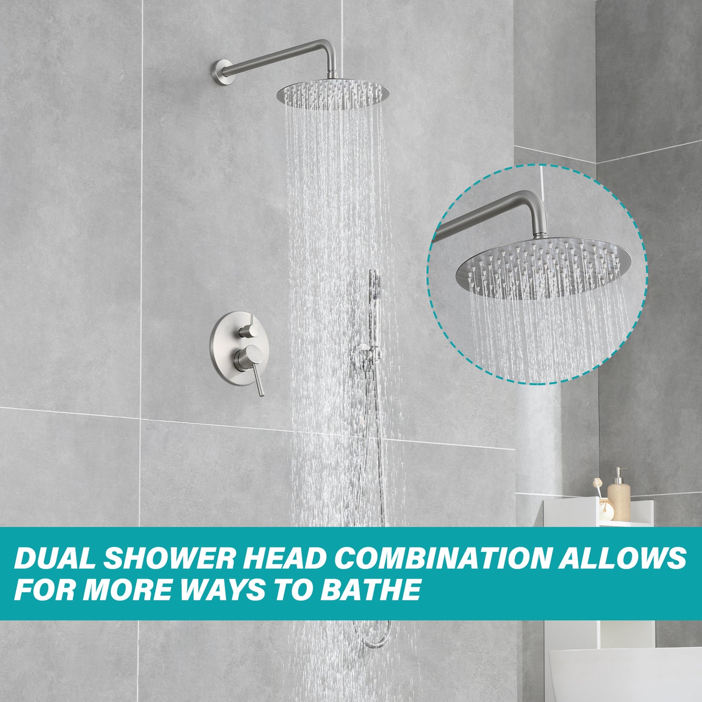 Double Handle 1-Spray Round Shower Faucet 2 GPM with 10 in. Rain Shower Head and Handheld in Brushed Nickel