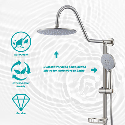 5 -Spray Patterns 8 in. 2.5 GPM Rain Wall Mount Dual Shower Heads with Handheld Shower System in Brushed Nickel
