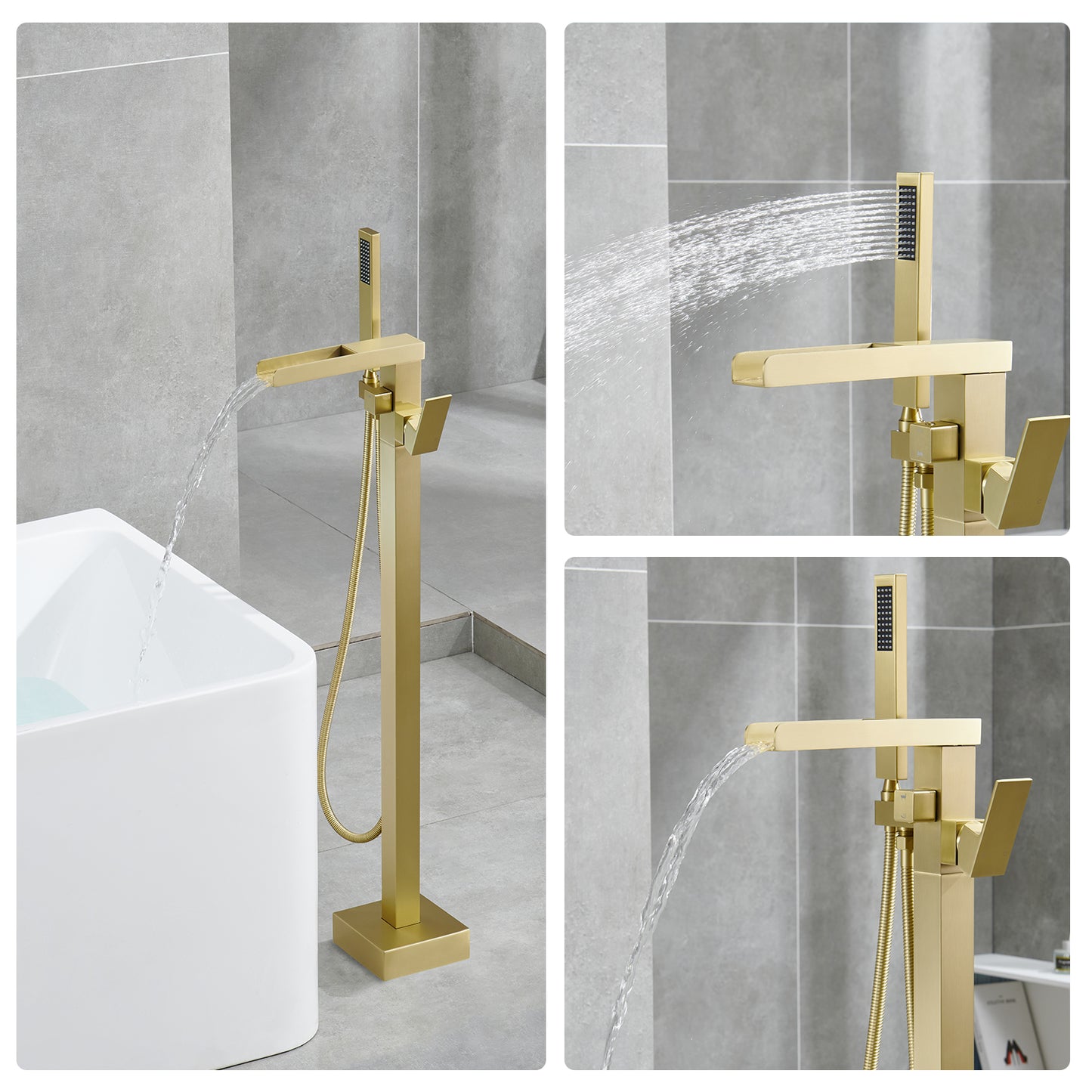 Single-Handle Free Standing Claw Foot Freestanding Tub Faucet with Handheld Shower in. Brushed Gold
