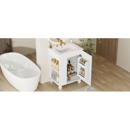 24" Bathroom Vanity with Sink, Bathroom Cabinet with Door Shelf, Side Open Storage, Solid Wood Frame,Soft Closing Door, White