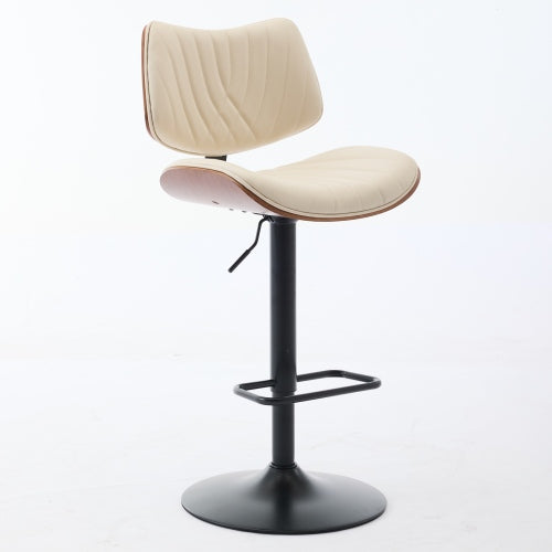 Walnut Bentwood Bar Stools Mid Century Modern Adjustable Counter Height Black Leather Upholstered 360¡ãSwivel Bar Chairs for Kitchen Island/Dining Room/Cafe, 1 chair/1carton,Beige