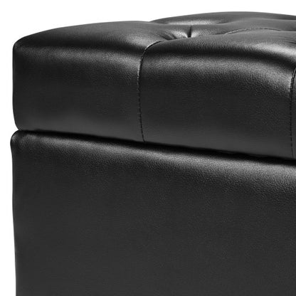 Button-Tufted Storage Ottoman Bench PU Leather Bench with Wood Legs Black