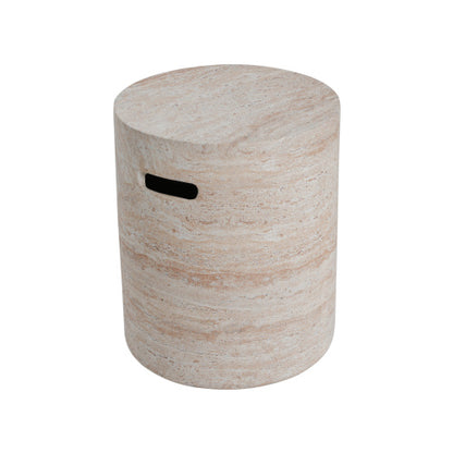 Outdoor/Indoor Lightweight Concrete Side Table With Side Handles,Travertine Finish