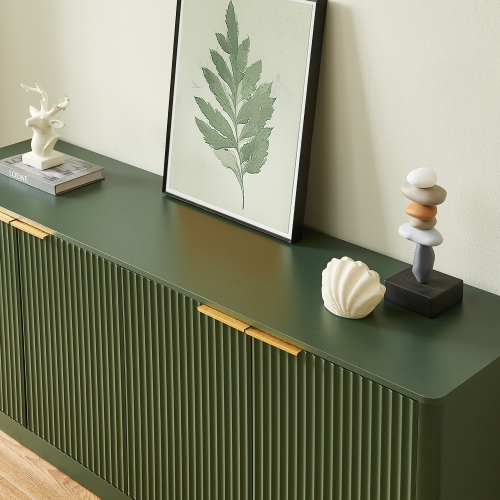 59 Inch Green Wavy Curved Sideboard 4-Door Large Load-Bearing MDF Storage Cabinet Multi-Purpose Household Console Cabinet