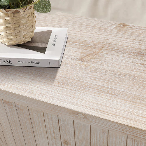 59'' Farmhouse Curved Vintage Storage Sideboard with Adjustable Shelves (Natural Wood Washed)