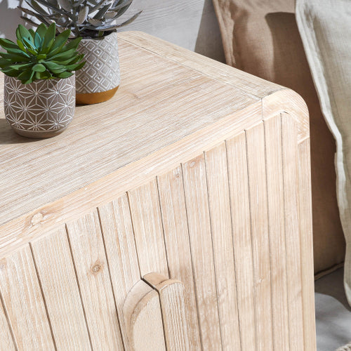 59'' Farmhouse Curved Vintage Storage Sideboard with Adjustable Shelves (Natural Wood Washed)