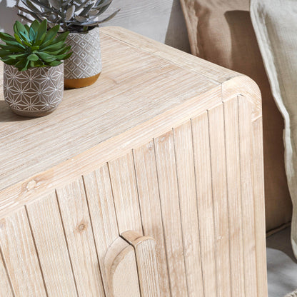 59'' Farmhouse Curved Vintage Storage Sideboard with Adjustable Shelves (Natural Wood Washed)