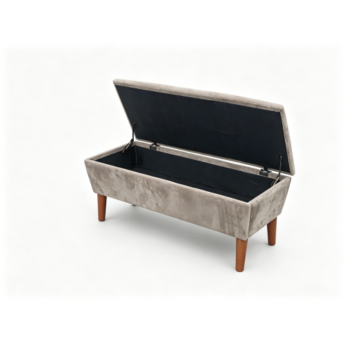 42 Inch Rectangular Linen Ottoman Bench, Solid Wood Tapered Legs, Multi-Use End of Bed & Entryway Shoe Ottoman