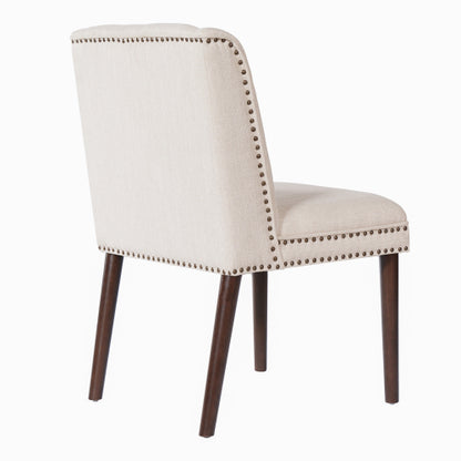 2-Piece Light Luxury Rivet Dining Chairs, Rubber Wood Legs & Fabric Cushion