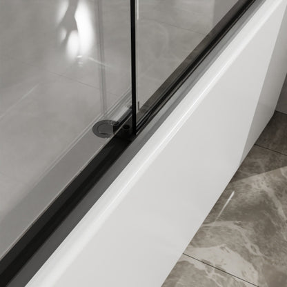 Goodyo Double Sliding Bathtub Shower Door 60 in. W x 58 in. H Aluminum Framed Shower Enclosure for Tub with SGCC Clear Tempered Glass, Stainless Steel Hardware, Matte Black