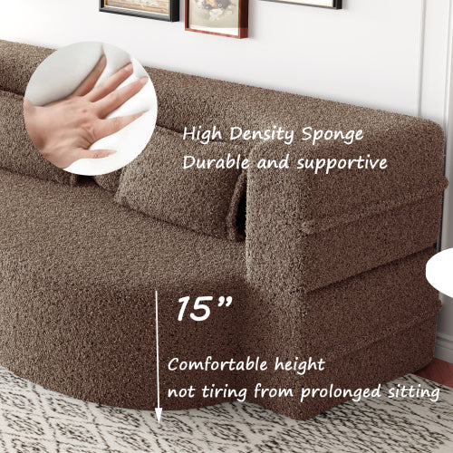 Brown Convertible Sherpa-Fleece Full-Size Floor Sofa-Bed 15 inch  Height with 2 Pillows No-Assembly