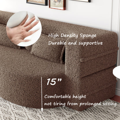 Brown Convertible Sherpa-Fleece Full-Size Floor Sofa-Bed 15 inch  Height with 2 Pillows No-Assembly