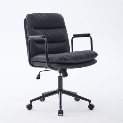 Office Chair,Mid Back Home Office Desk Task Chair with Wheels and Arms Ergonomic PU Leather Computer Rolling Swivel Chair with Padded Armrest,The back of the chair can recline 40¡ã (Black),SW1741BK