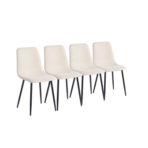 Linen Upholstered Dining Chairs with Black Metal Legs, Set of 4, Beige
