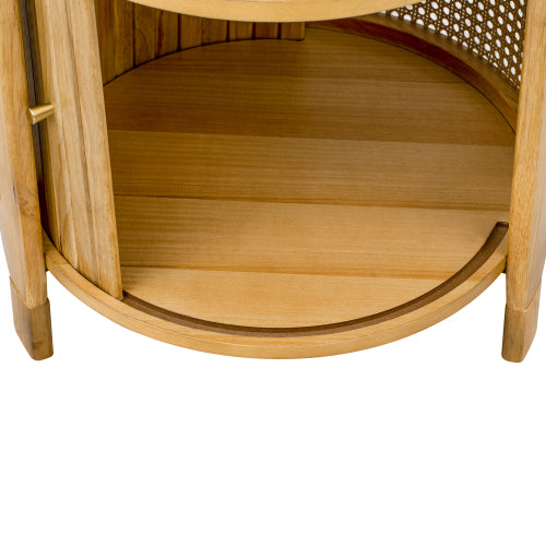 Round Rotating Coffee Table Rattan Hidden Storage MDF Modern Living Room Table