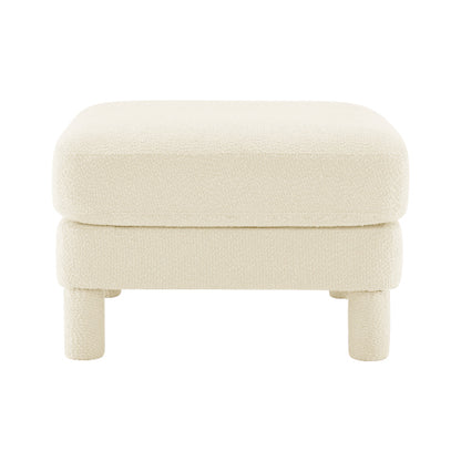 Beige Boucle Fabric Ottoman, Wooden Frame Spring Coil Support Multiuse Leisure Footrest for Home Office