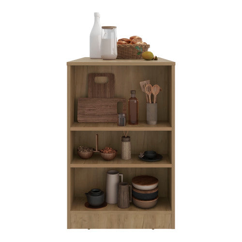 Kitchen Island, Kitchen Bar Table with 3-Side Shelves, Natural Oak