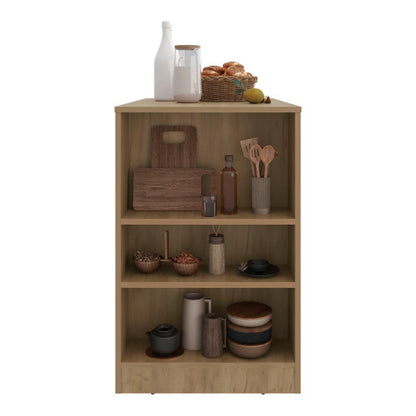 Kitchen Island, Kitchen Bar Table with 3-Side Shelves, Natural Oak