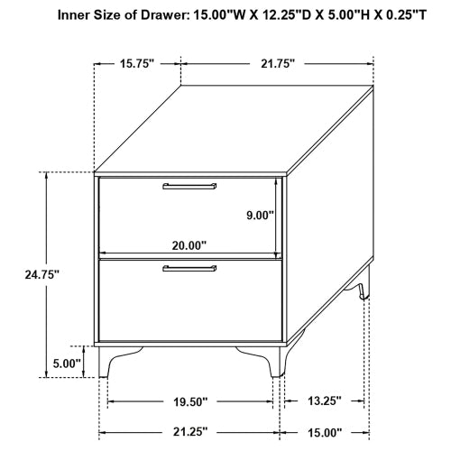 White and Gold 2-Drawer Nightstand, Modern Bedside Table with Gold Metal Accents