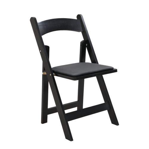 Set of 4 Folding Solid Wood Dining Chairs with PU Leather Cushions, Black Finish, Portable Seating