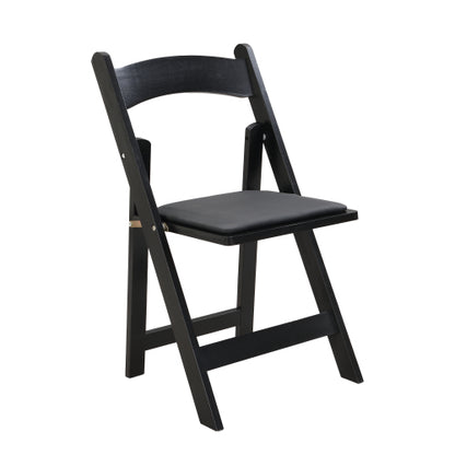 Set of 4 Folding Solid Wood Dining Chairs with PU Leather Cushions, Black Finish, Portable Seating