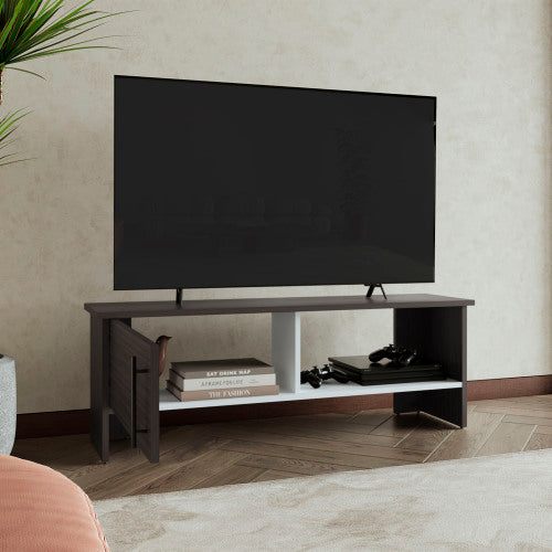 Dark Walnut and White 47 inch TV Stand with Cabinet & Open Shelf