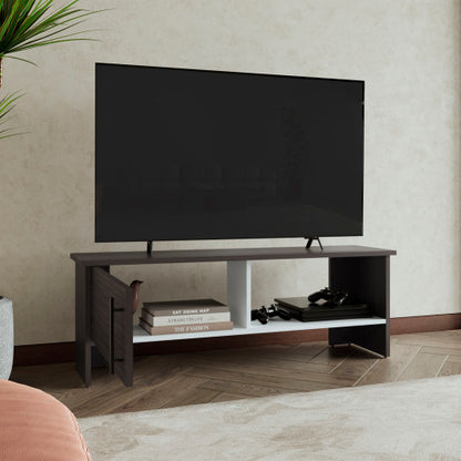 Dark Walnut and White 47 inch TV Stand with Cabinet & Open Shelf