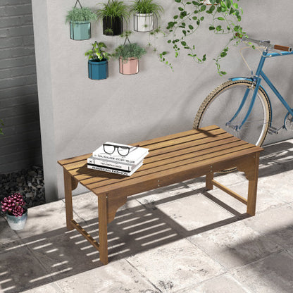 Wooden Garden Bench, Outdoor Park Bench with Slatted Seat, Backless Front Porch Bench with Curved Seat for Conservatory, Garden, Poolside, Deck, Teak
