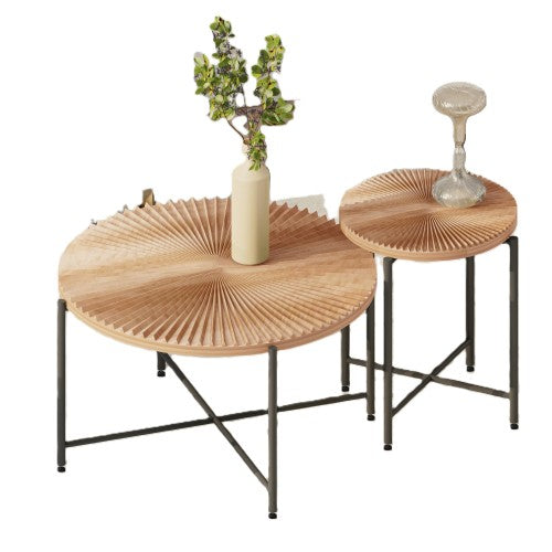 2-Piece Radial Pattern Cylindrical Table Set, Red Cedar-Brown