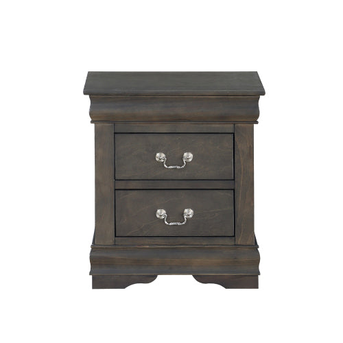 Solid Pine 2-Drawer Nightstand, Dark Gray, Metal Hardware
