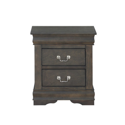 Solid Pine 2-Drawer Nightstand, Dark Gray, Metal Hardware