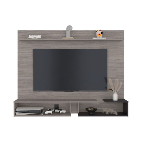 65 Inch Gray Wall Mount Floating TV Panel Modern Multi-Shelf Entertainment Center