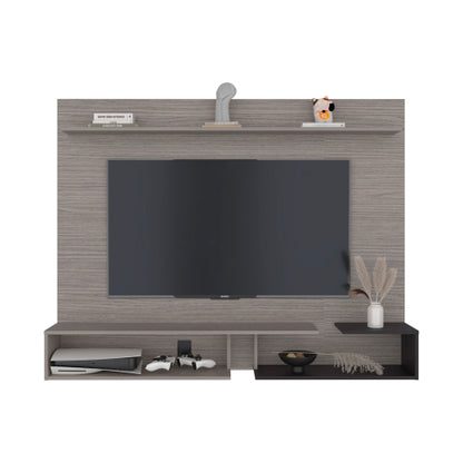 65 Inch Gray Wall Mount Floating TV Panel Modern Multi-Shelf Entertainment Center