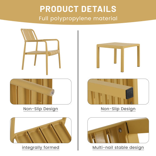 Holiday - 2-Piece PP Single-Seater Chairs + Coffee Table Set – Indoor/Outdoor Multi-Purpose Furniture for Living Room, Balcony, Beach (No Assembly Chairs, Easy Setup Table) – Polypropylene, Yellow