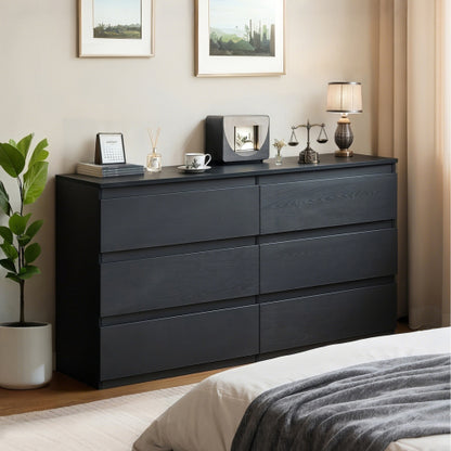 6 Drawer Black Dresser, Modern Bedroom Dresser with Spacious Countertop, Wood Storage Cabinet with Concealed Handles & 6 Deep Drawers for Bedroom, Living Room, Entryway, 15.7" D x 47.2" W x 30.9" H