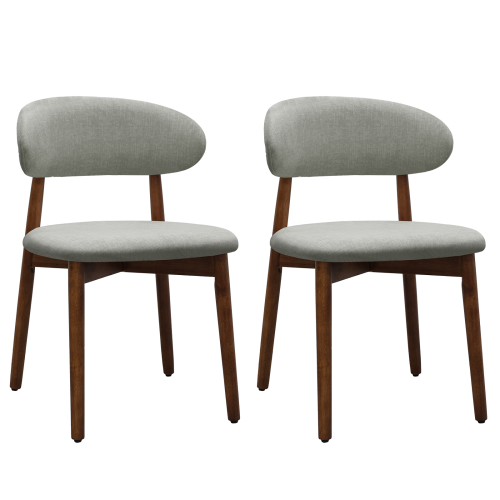 Set of 2 Laurel Green Flannelette Dining Chairs, Crack Resistant Oak Wood Leg Armless Accent Chairs