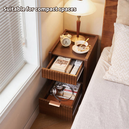 Walnut Fluted Nightstands Set of 2 with Drawer and Open Storage