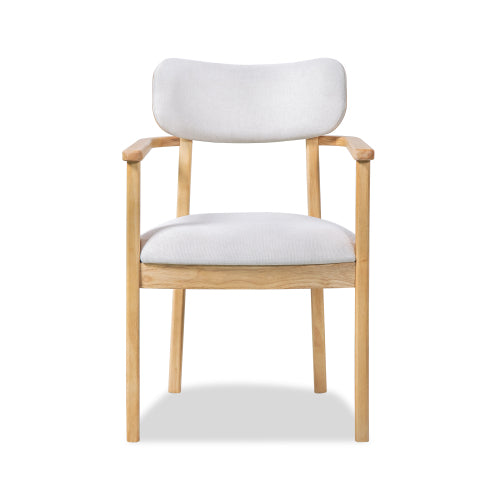 Upholstered Dining Chair Set of 2, Natural Rubberwood Frame, Beige Fabric