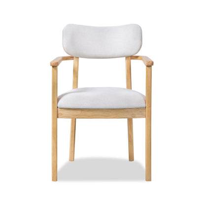 Upholstered Dining Chair Set of 2, Natural Rubberwood Frame, Beige Fabric