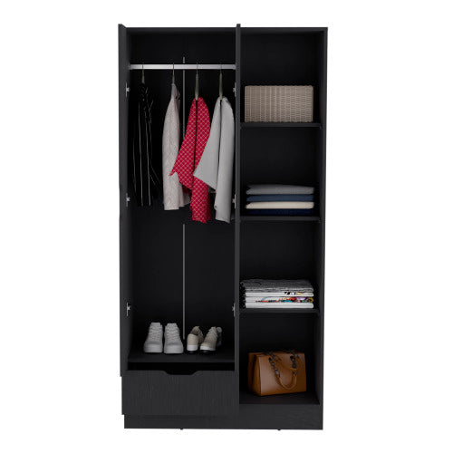 Armoire with 4-Tier Storage Shelves and 1 Drawer Black
