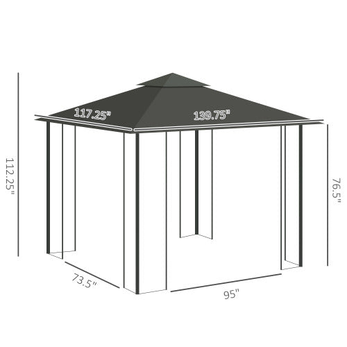 10' x 11.5' Metal Patio Gazebo, Double Roof Outdoor Gazebo Canopy Shelter with Tree Motifs Corner Frame and Netting, for Garden, Lawn, Backyard, and Deck, Gray