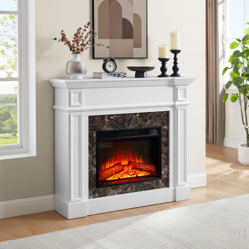 Electric Fireplace with Mantel, Fireplace Mantel, Fireplace Heater Freestanding, Realistic Stacked Stone Surround with Remote Control Timer LED Flame