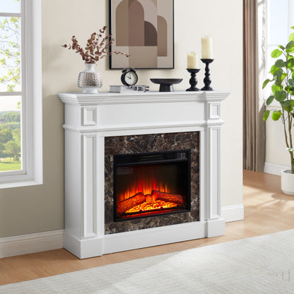 Electric Fireplace with Mantel, Fireplace Mantel, Fireplace Heater Freestanding, Realistic Stacked Stone Surround with Remote Control Timer LED Flame