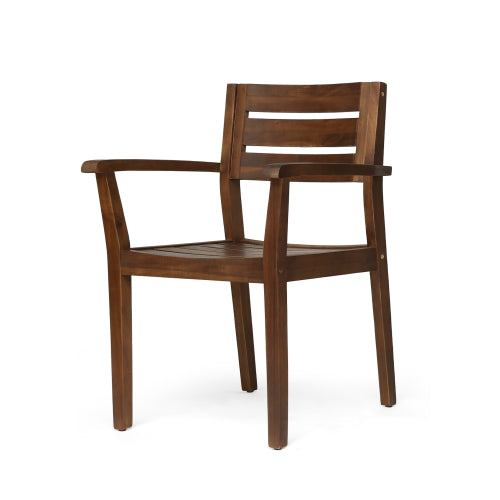 Set of 2 Dark Brown Acacia Wood Outdoor Patio Arm Dining Chairs, 350 LBS Weatherproof Garden Side Chairs