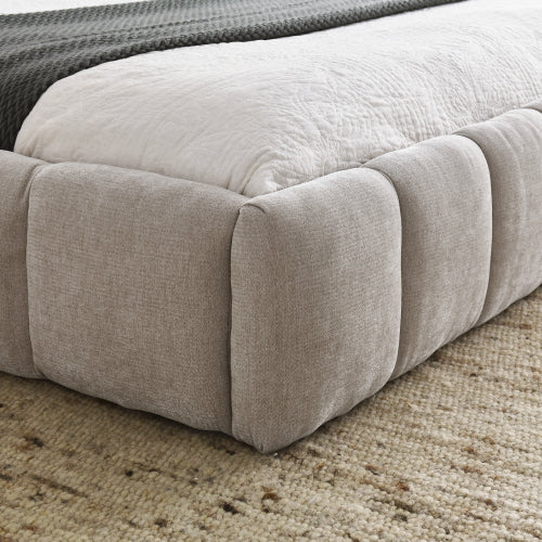 Queen Size Upholstered Bed Frame with Thick Fabric, Chenille Fabric Grounded Queen Size Platform Bed with Headboard and Solid Frame. No Box Spring Needed, Beige(68inch *86.5inch *23.5inch )