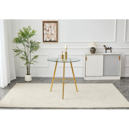 36 Inch Height Bar Table, 34 Inch Round Tempered Glass Top Pub Table with Chrome-Plated Golden Metal Legs, Modern Bistro Table for Kitchen Island/Bar/Cafe