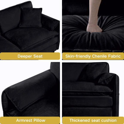 Black Oversized Chenille Modular Loveseat DeepSeat Cloud Sofa