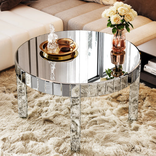 31.5 Inch Round Fluted Mirror Coffee Table